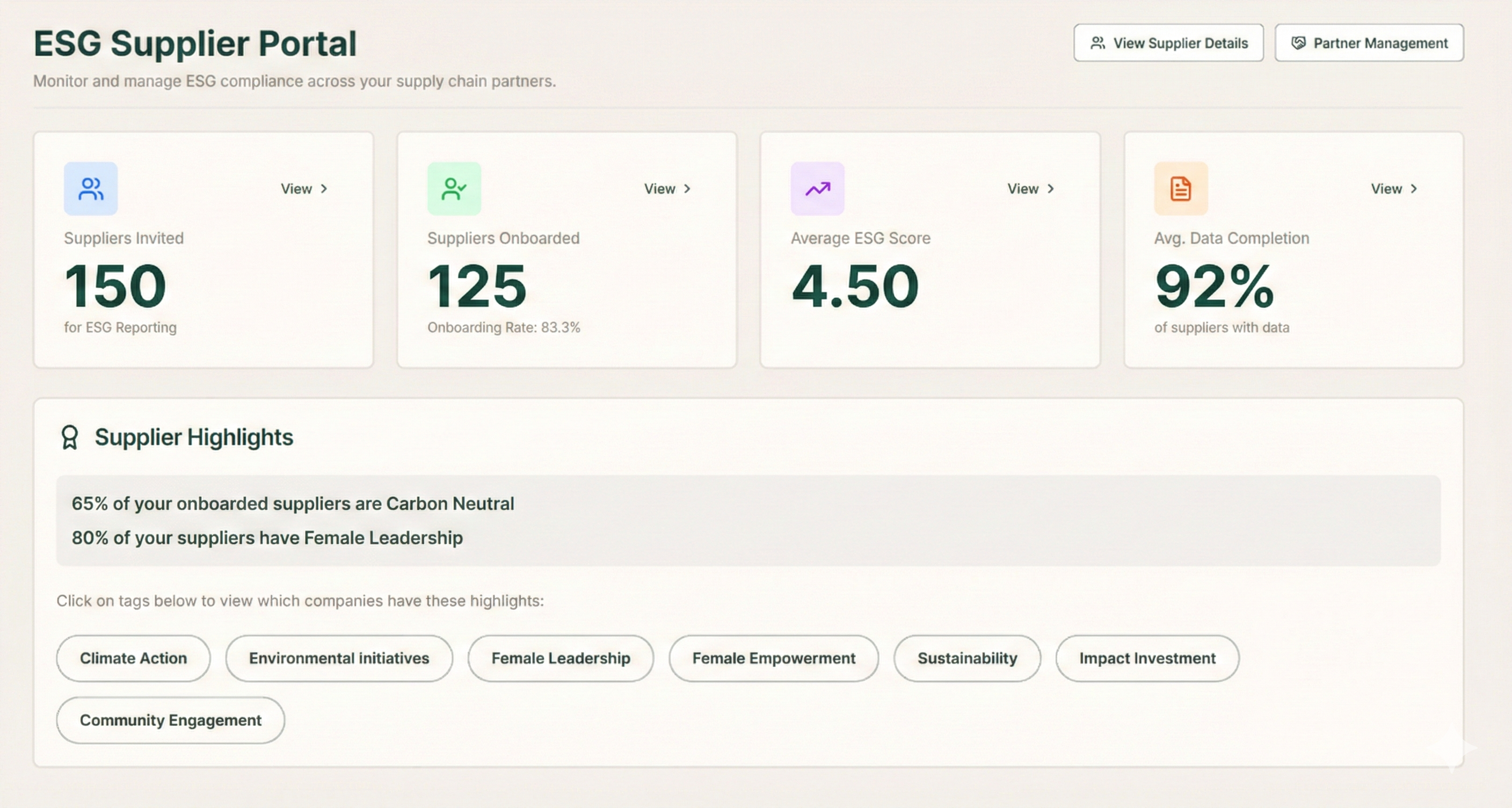 ESG Supplier Portal - monitor and manage ESG compliance across your supply chain partners